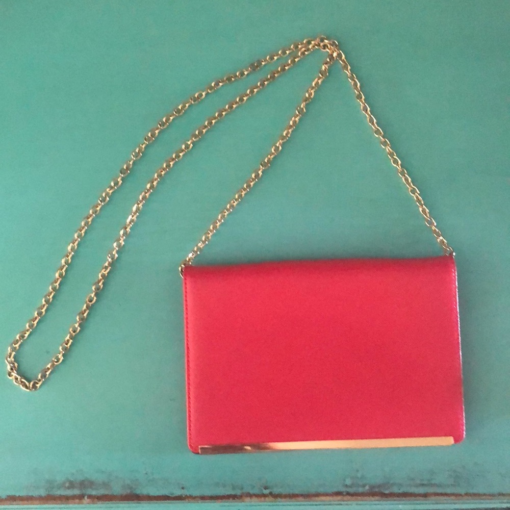 Halogen Pink Saffiano Leather Clutch W. Chain